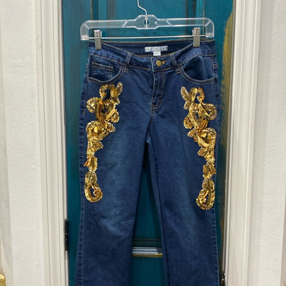 Sequin Cropped Jeans